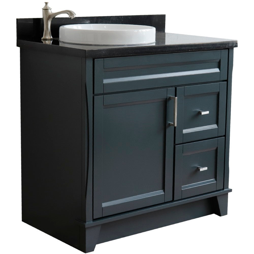 Bellaterra Home 37" Single sink vanity in White finish with Black galaxy granite and Left door/Round Left sink - Luxe Bathroom Vanities