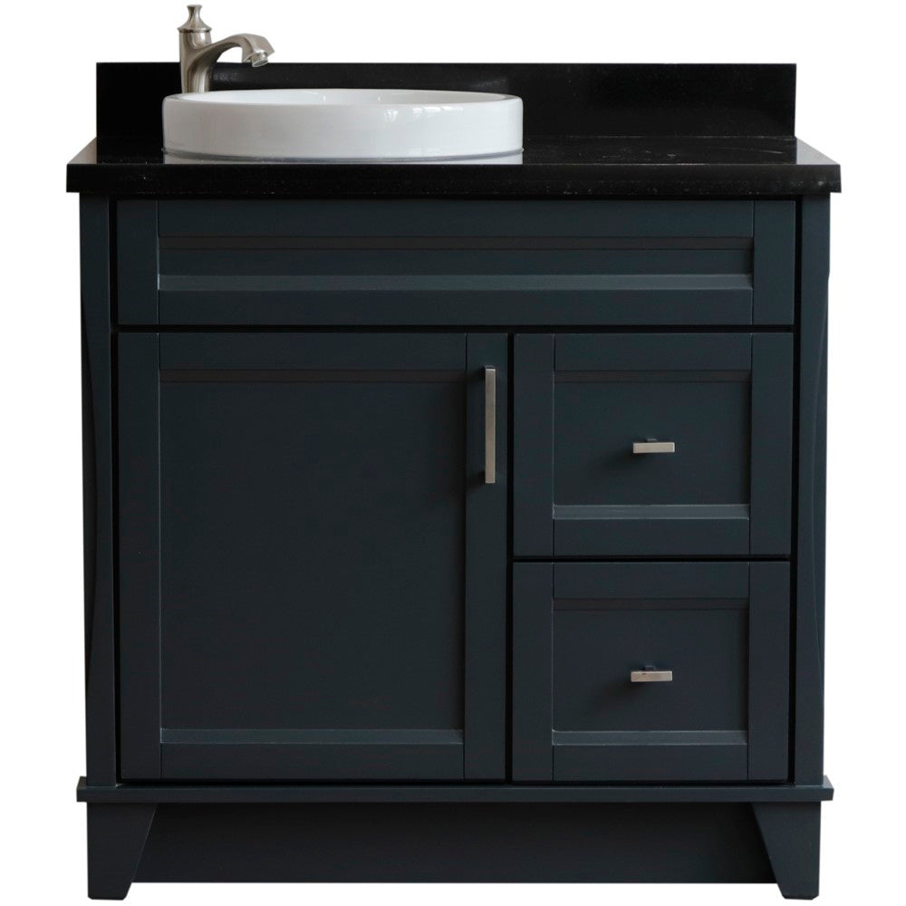 Bellaterra Home 37" Single sink vanity in White finish with Black galaxy granite and Left door/Round Left sink - Luxe Bathroom Vanities