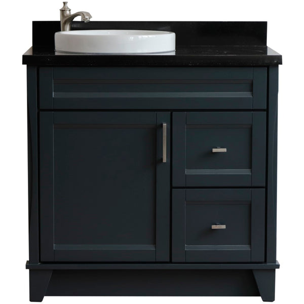 Bellaterra Home 37" Single sink vanity in White finish with Black galaxy granite and Left door/Round Left sink - Luxe Bathroom Vanities