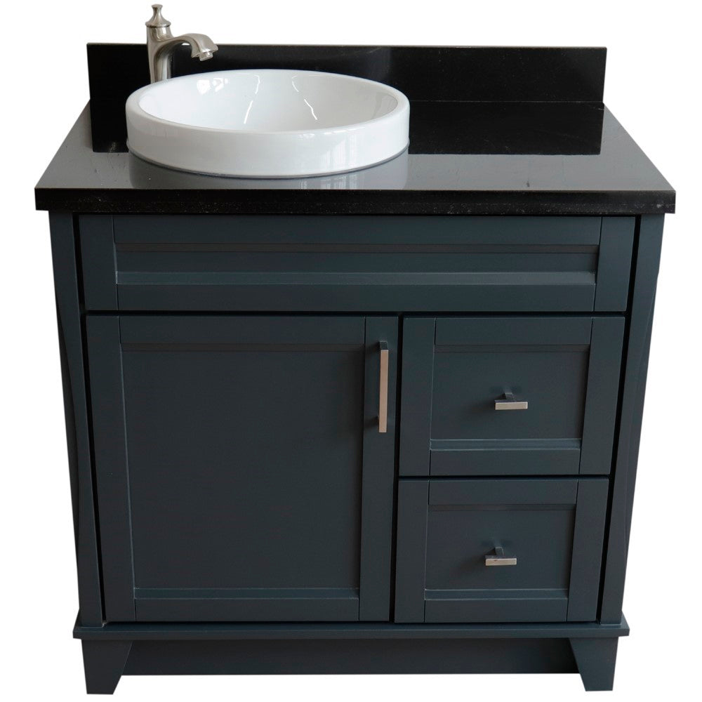 Bellaterra Home 37" Single sink vanity in White finish with Black galaxy granite and Left door/Round Left sink - Luxe Bathroom Vanities