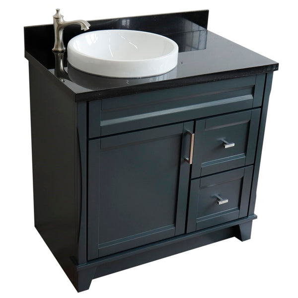 Bellaterra Home 37" Single sink vanity in White finish with Black galaxy granite and Left door/Round Left sink - Luxe Bathroom Vanities