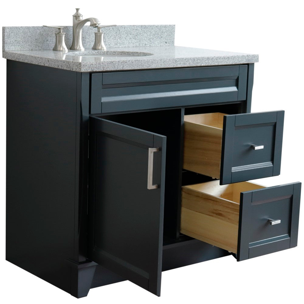 Bellaterra Home 37" Single sink vanity in White finish with Black galaxy granite and and Left door/Left sink - Luxe Bathroom Vanities