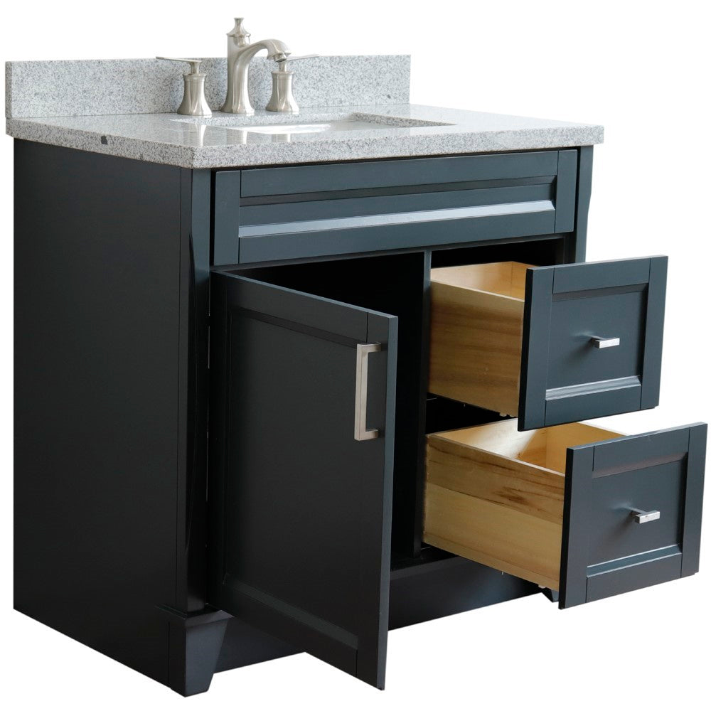 Bellaterra Home 37" Single sink vanity in White finish with Black galaxy granite and Left door/Center sink - Luxe Bathroom Vanities