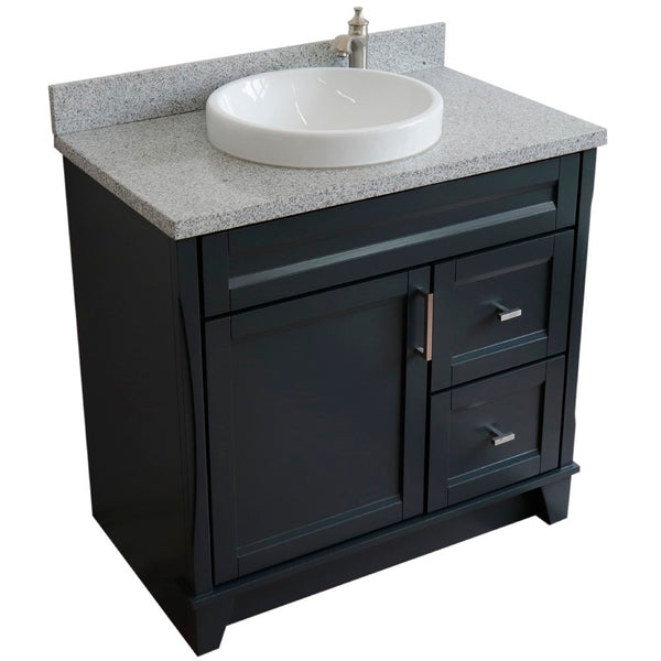 Bellaterra Home 37" Single sink vanity in White finish with White carrara marble and Left door/Round Center sink - Luxe Bathroom Vanities