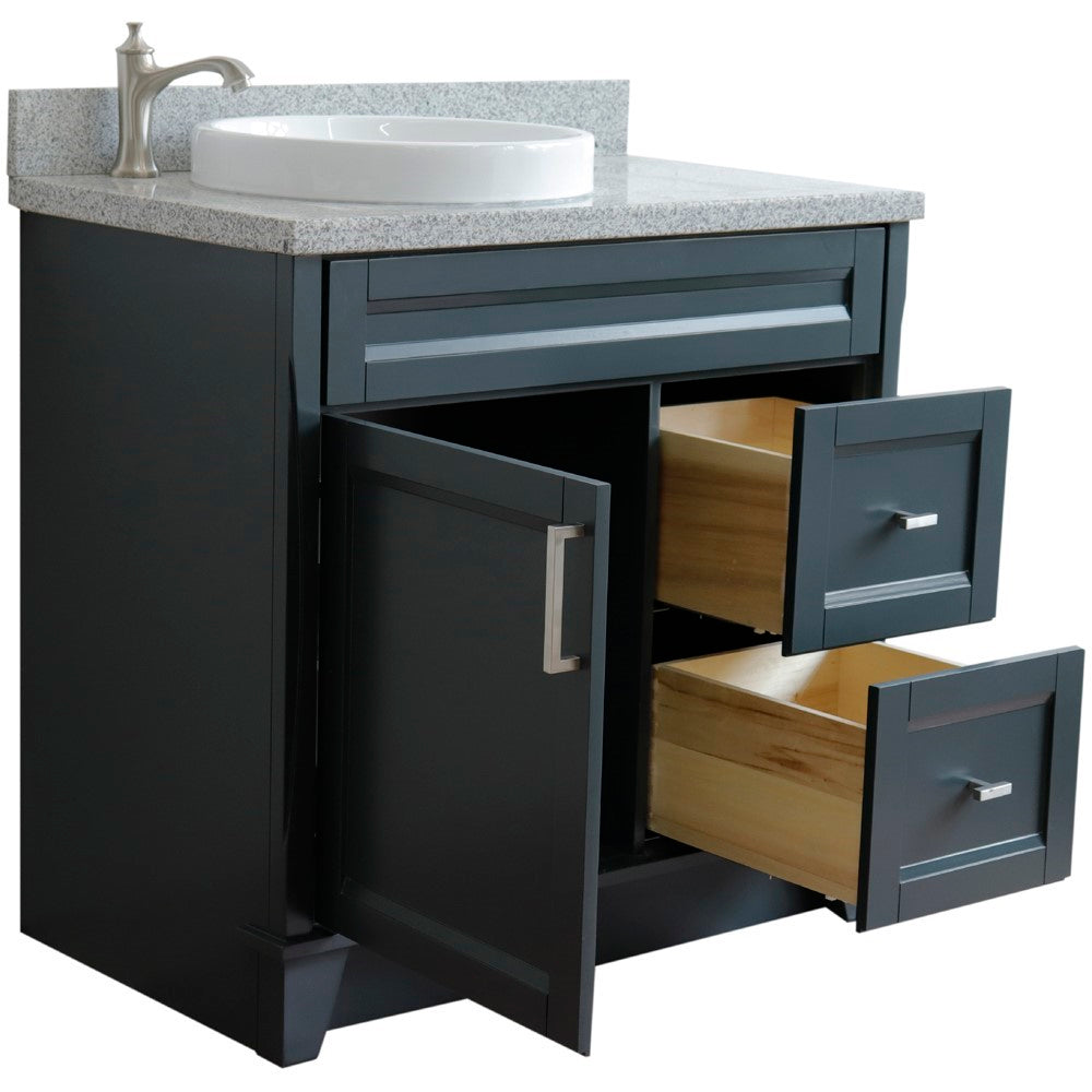 Bellaterra Home 37" Single sink vanity in White finish with Black galaxy granite and Left door/Round Left sink - Luxe Bathroom Vanities