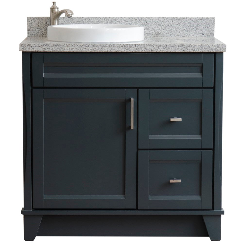 Bellaterra Home 37" Single sink vanity in White finish with Black galaxy granite and Left door/Round Left sink - Luxe Bathroom Vanities