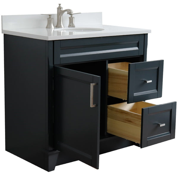 Bellaterra Home 37" Single sink vanity in White finish with Black galaxy granite and Left door/Center sink - Luxe Bathroom Vanities