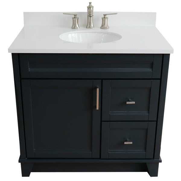 Bellaterra Home 37" Single sink vanity in White finish with Black galaxy granite and Left door/Center sink - Luxe Bathroom Vanities