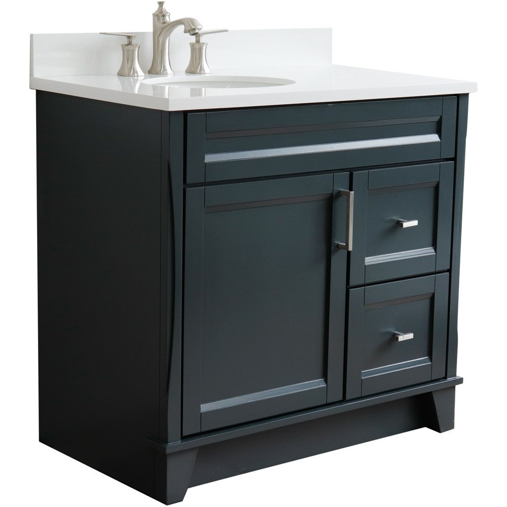 Bellaterra Home 37" Single sink vanity in White finish with Black galaxy granite and and Left door/Left sink - Luxe Bathroom Vanities