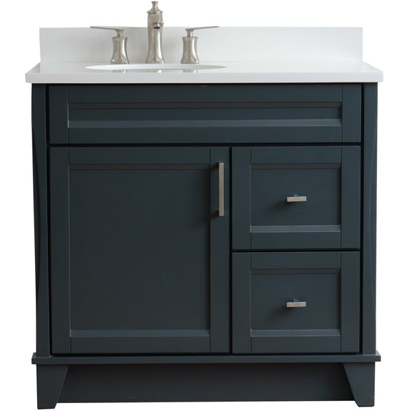 Bellaterra Home 37" Single sink vanity in White finish with Black galaxy granite and and Left door/Left sink - Luxe Bathroom Vanities