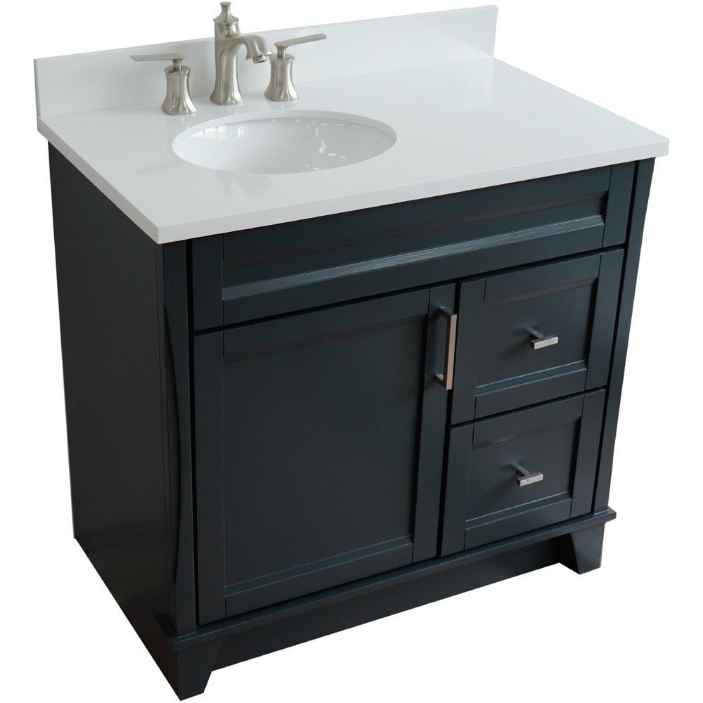 Bellaterra Home 37" Single sink vanity in White finish with Black galaxy granite and and Left door/Left sink - Luxe Bathroom Vanities