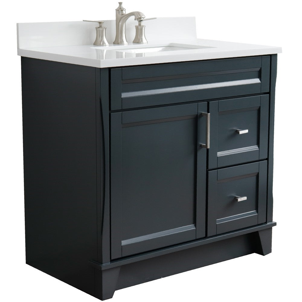 Bellaterra Home 37" Single sink vanity in White finish with Black galaxy granite and Left door/Center sink - Luxe Bathroom Vanities