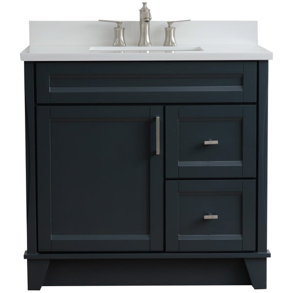 Bellaterra Home 37" Single sink vanity in White finish with Black galaxy granite and Left door/Center sink - Luxe Bathroom Vanities