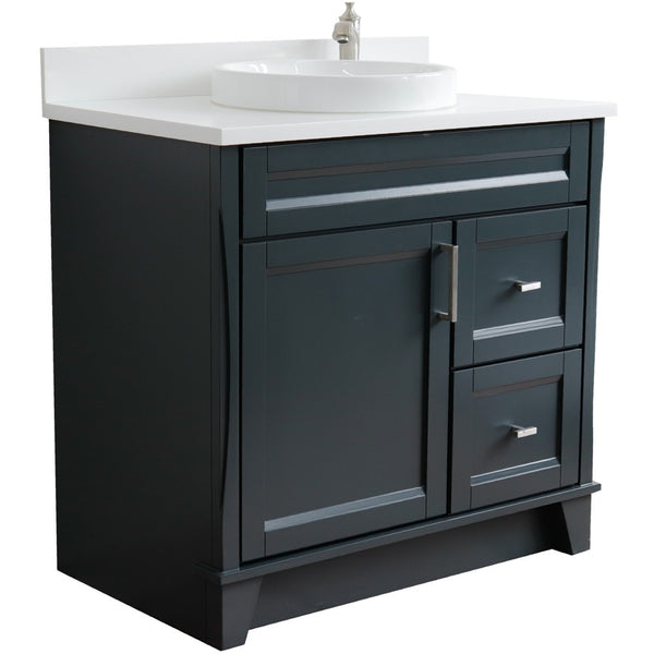 Bellaterra Home 37" Single sink vanity in White finish with White carrara marble and Left door/Round Center sink - Luxe Bathroom Vanities