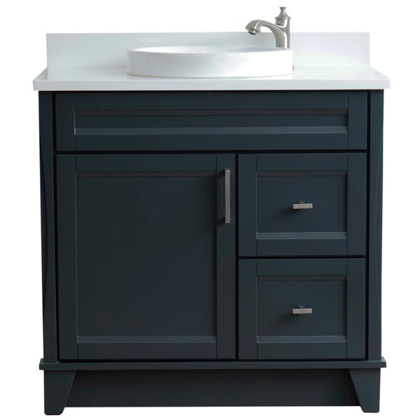 Bellaterra Home 37" Single sink vanity in White finish with White carrara marble and Left door/Round Center sink - Luxe Bathroom Vanities