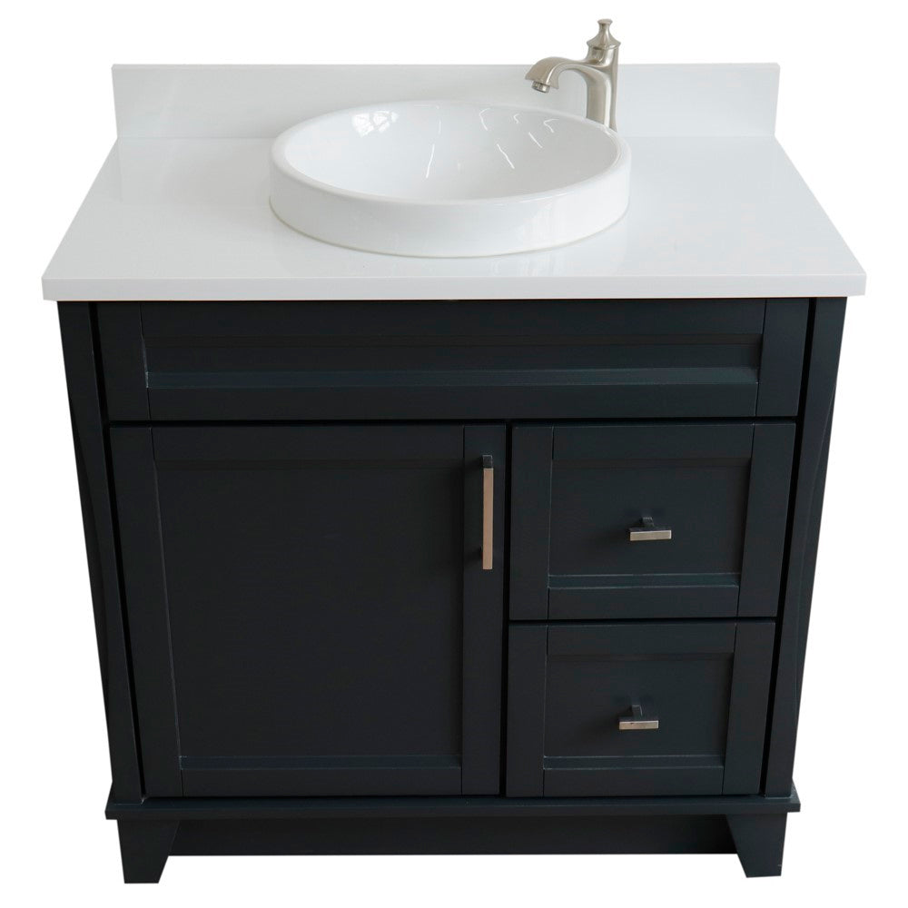 Bellaterra Home 37" Single sink vanity in White finish with White carrara marble and Left door/Round Center sink - Luxe Bathroom Vanities