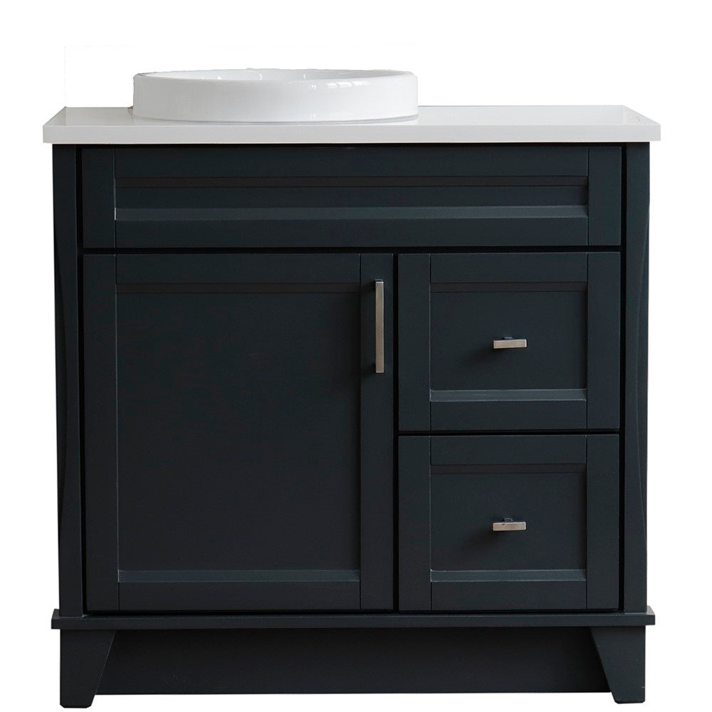 Bellaterra Home 37" Single sink vanity in White finish with Black galaxy granite and Left door/Round Left sink - Luxe Bathroom Vanities