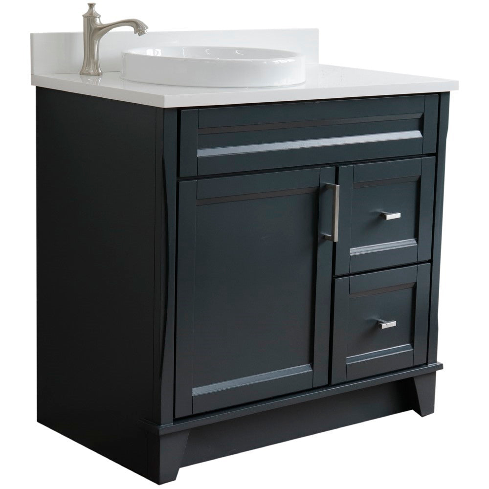 Bellaterra Home 37" Single sink vanity in White finish with Black galaxy granite and Left door/Round Left sink - Luxe Bathroom Vanities