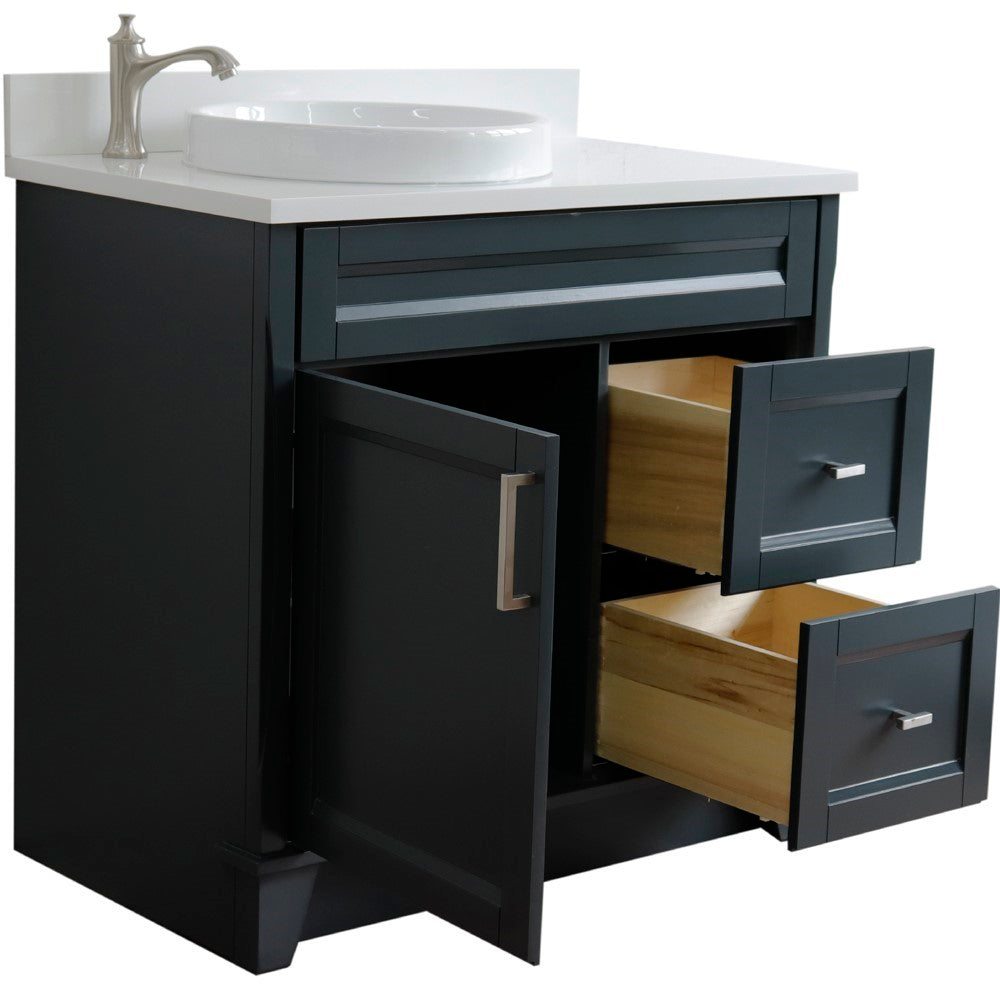 Bellaterra Home 37" Single sink vanity in White finish with Black galaxy granite and Left door/Round Left sink - Luxe Bathroom Vanities