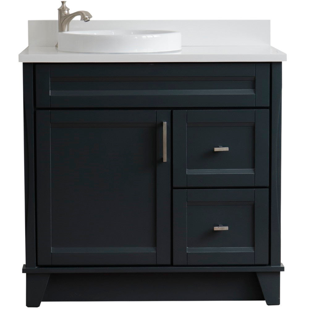 Bellaterra Home 37" Single sink vanity in White finish with Black galaxy granite and Left door/Round Left sink - Luxe Bathroom Vanities