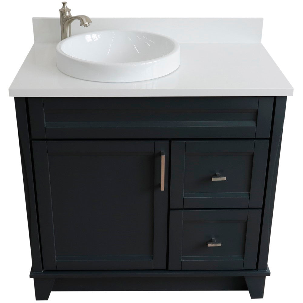 Bellaterra Home 37" Single sink vanity in White finish with Black galaxy granite and Left door/Round Left sink - Luxe Bathroom Vanities