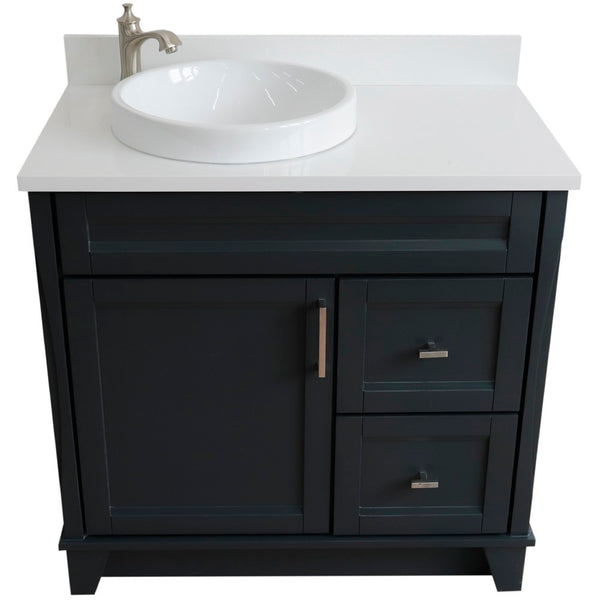 Bellaterra Home 37" Single sink vanity in White finish with Black galaxy granite and Left door/Round Left sink - Luxe Bathroom Vanities
