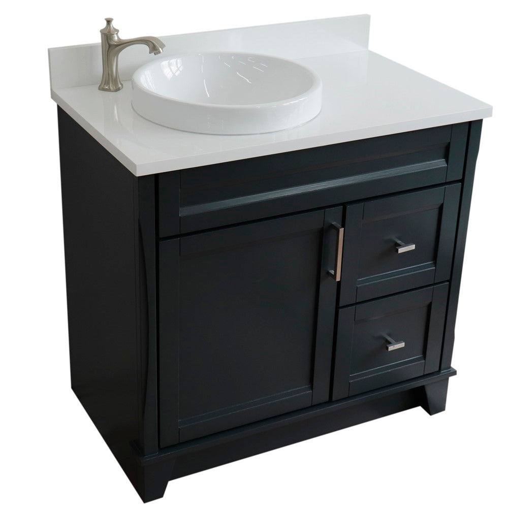 Bellaterra Home 37" Single sink vanity in White finish with Black galaxy granite and Left door/Round Left sink - Luxe Bathroom Vanities