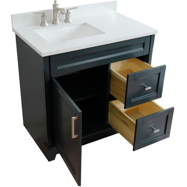 Bellaterra Home 400700-37L 37" Single sink vanity in White finish with Black galaxy granite and Left door/Left sink