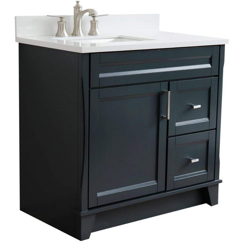 Bellaterra Home 400700-37L 37" Single sink vanity in White finish with Black galaxy granite and Left door/Left sink