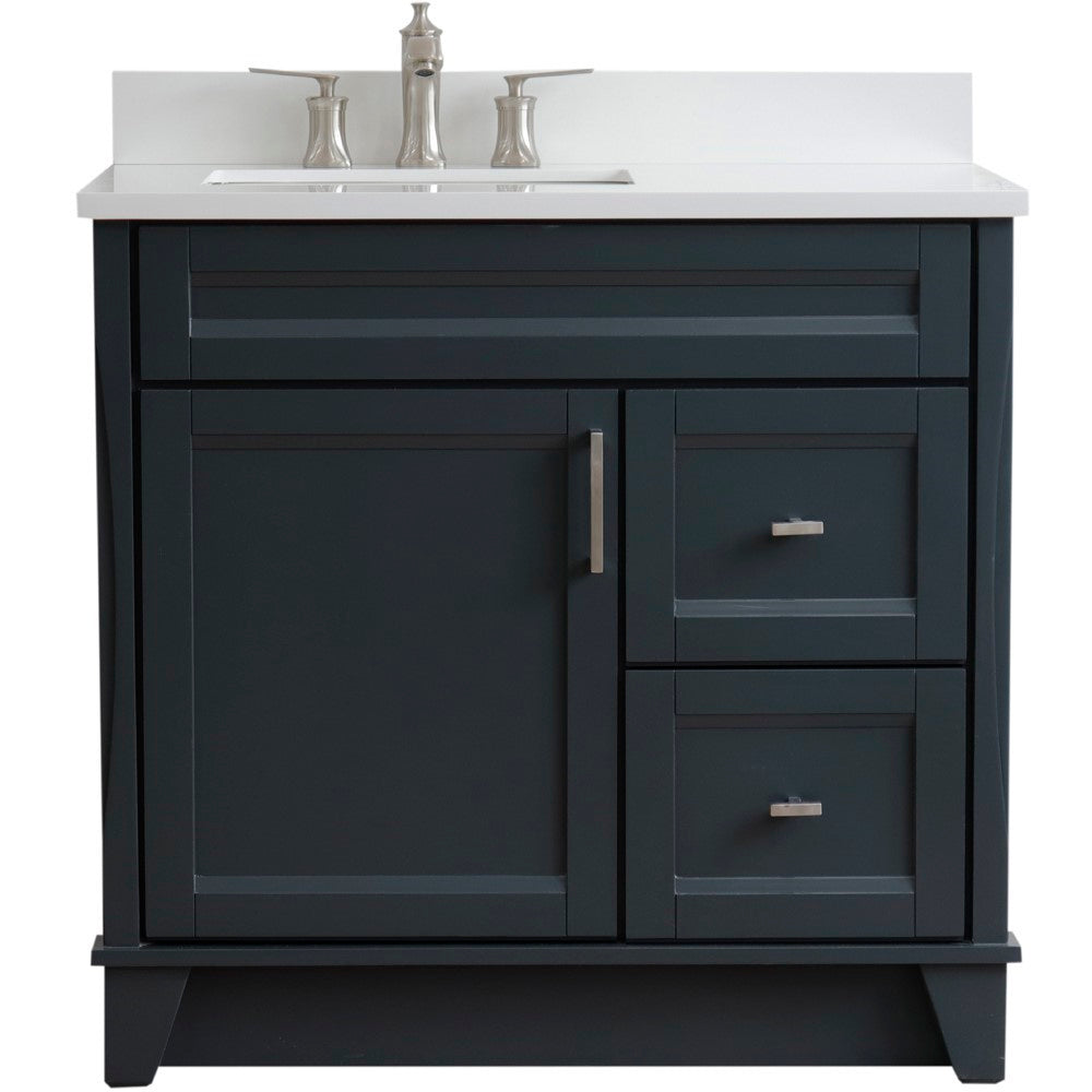 Bellaterra Home 400700-37L 37" Single sink vanity in White finish with Black galaxy granite and Left door/Left sink