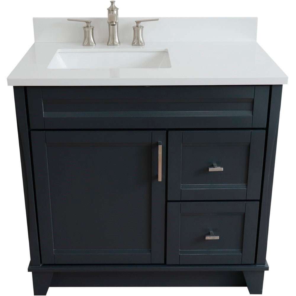 Bellaterra Home 400700-37L 37" Single sink vanity in White finish with Black galaxy granite and Left door/Left sink