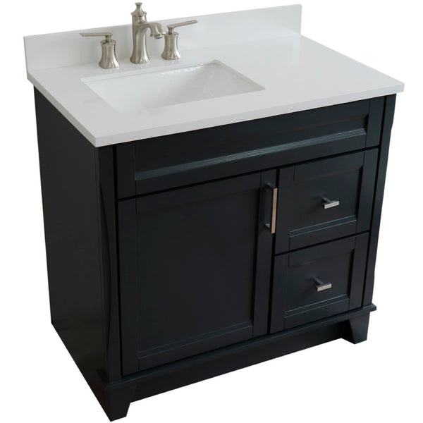 Bellaterra Home 400700-37L 37" Single sink vanity in White finish with Black galaxy granite and Left door/Left sink