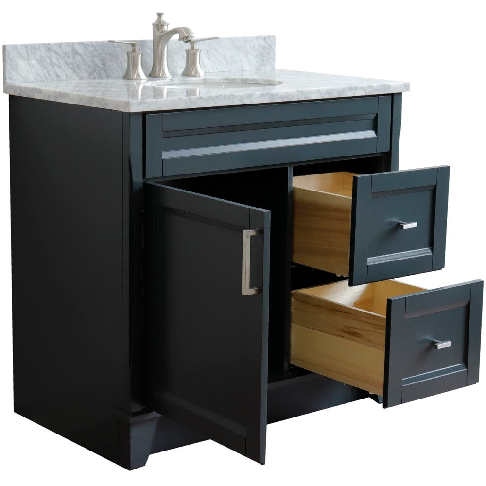 Bellaterra Home 400700-37L 37" Single sink vanity in White finish with Black galaxy granite and Left door/Center sink