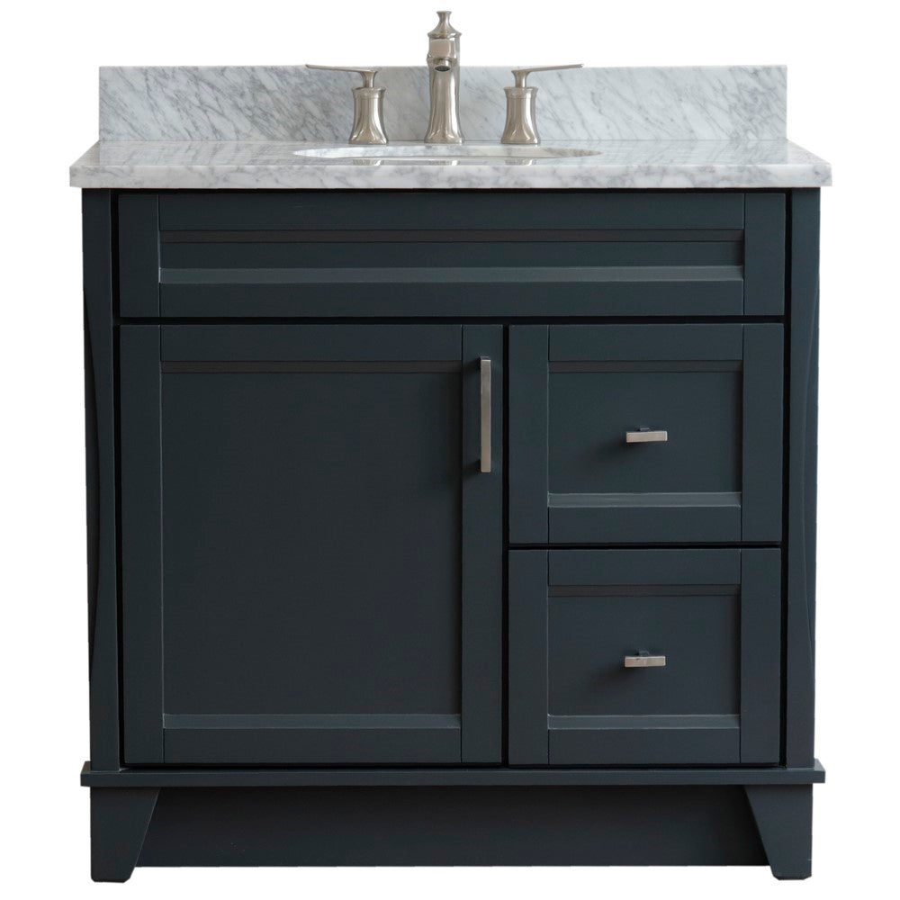 Bellaterra Home 400700-37L 37" Single sink vanity in White finish with Black galaxy granite and Left door/Center sink