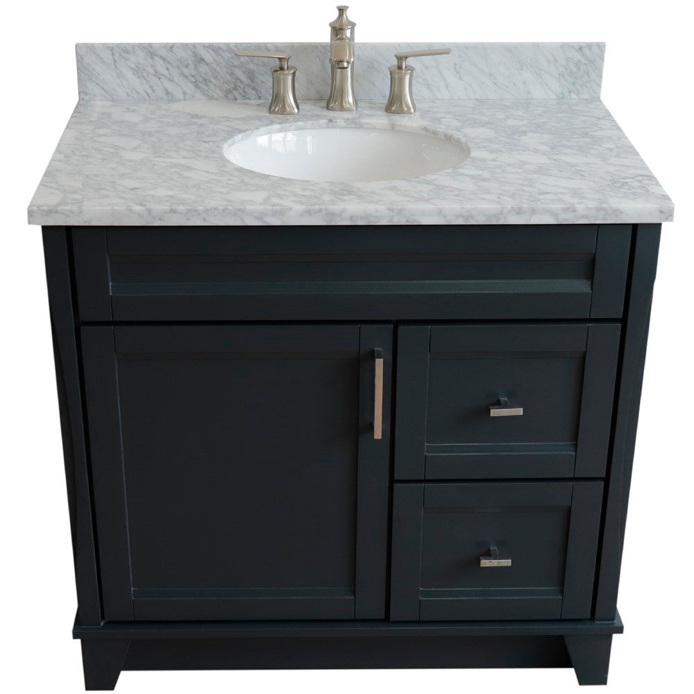 Bellaterra Home 400700-37L 37" Single sink vanity in White finish with Black galaxy granite and Left door/Center sink