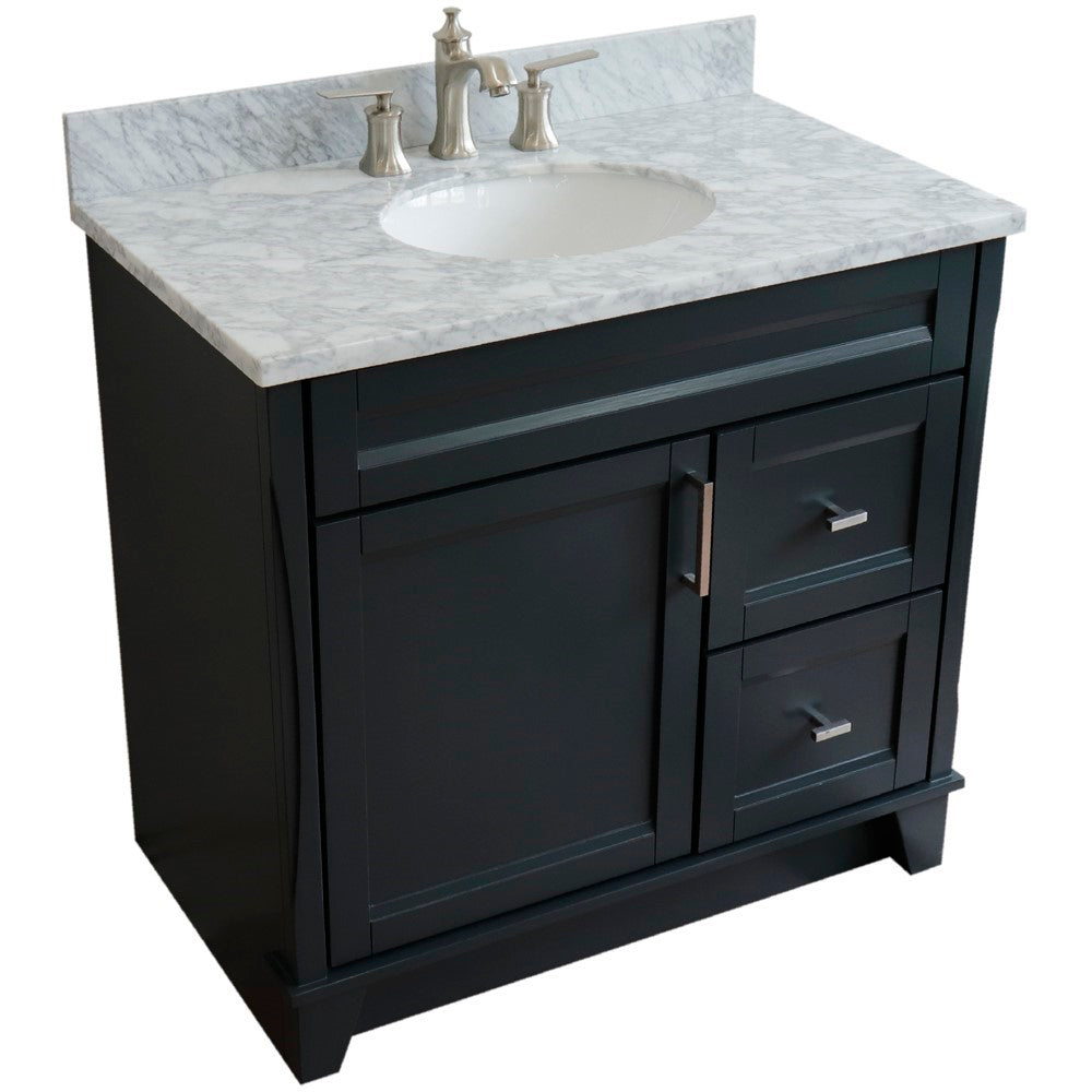 Bellaterra Home 400700-37L 37" Single sink vanity in White finish with Black galaxy granite and Left door/Center sink