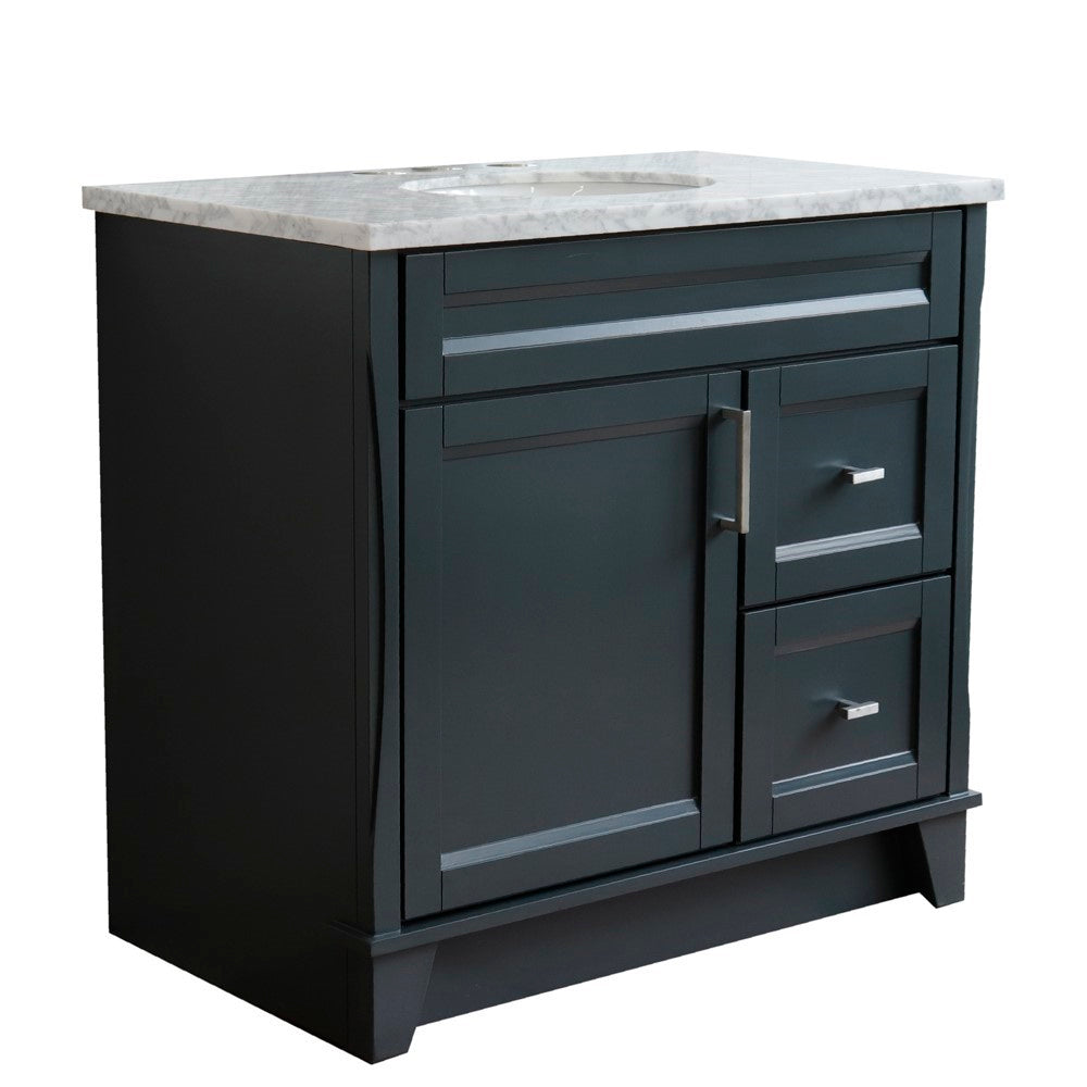 Bellaterra Home 400700-37L 37" Single sink vanity in White finish with Black galaxy granite and Left door/Center sink