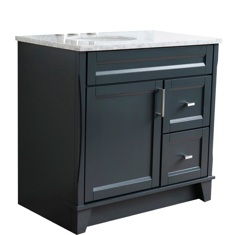 Bellaterra Home 400700-37L 37" Single sink vanity in White finish with Black galaxy granite and and Left door/Left sink