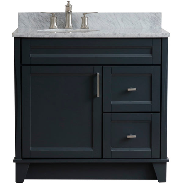 Bellaterra Home 37" Single sink vanity in White finish with Black galaxy granite and and Left door/Left sink - Luxe Bathroom Vanities