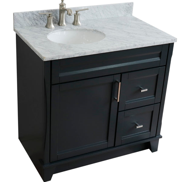 Bellaterra Home 37" Single sink vanity in White finish with Black galaxy granite and and Left door/Left sink - Luxe Bathroom Vanities