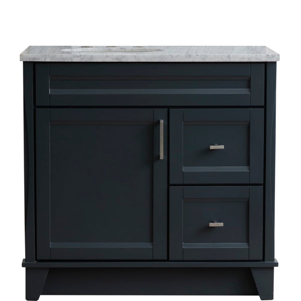 Bellaterra Home 400700-37L 37" Single sink vanity in White finish with Black galaxy granite and and Left door/Left sink