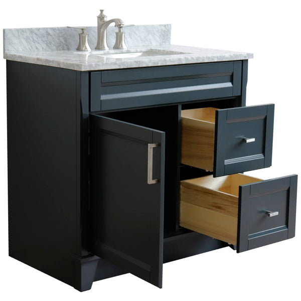 Bellaterra Home 37" Single sink vanity in White finish with Black galaxy granite and Left door/Center sink - Luxe Bathroom Vanities