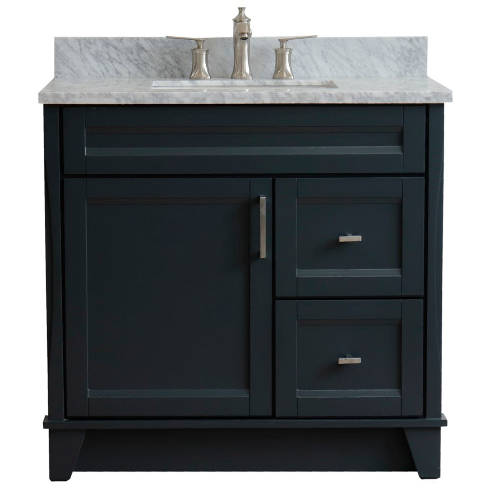 Bellaterra Home 37" Single sink vanity in White finish with Black galaxy granite and Left door/Center sink - Luxe Bathroom Vanities