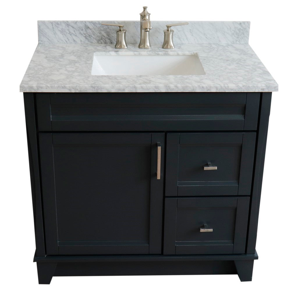 Bellaterra Home 400700-37L 37" Single sink vanity in White finish with Black galaxy granite and Left door/Center sink