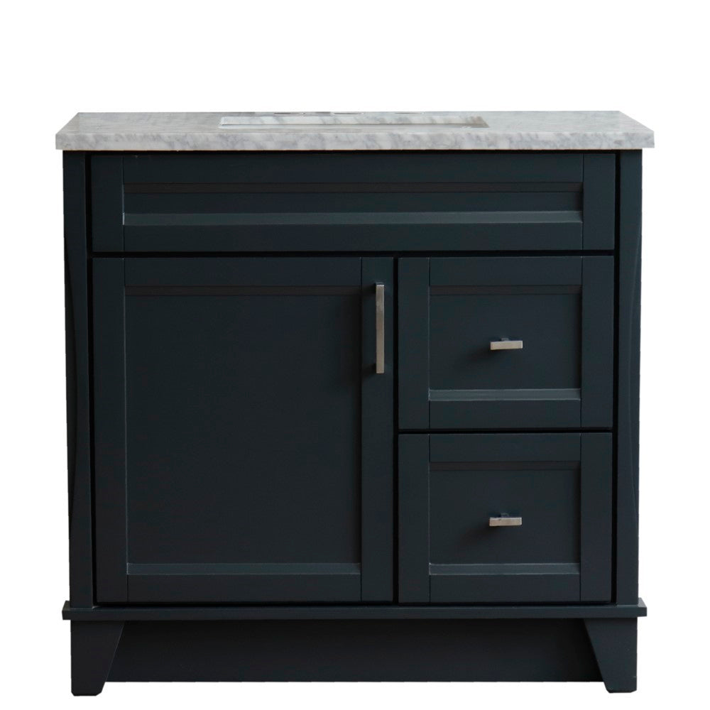 Bellaterra Home 400700-37L 37" Single sink vanity in White finish with Black galaxy granite and Left door/Center sink