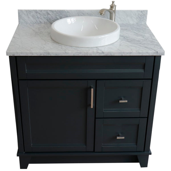 Bellaterra Home 400700-37L 37" Single sink vanity in White finish with White carrara marble and Left door/Round Center sink