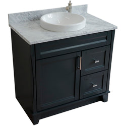 Bellaterra Home 400700-37L 37" Single sink vanity in White finish with White carrara marble and Left door/Round Center sink