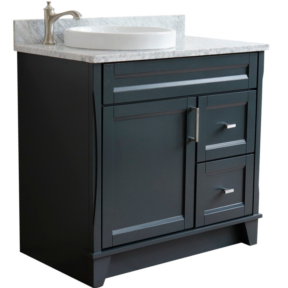 Bellaterra Home 37" Single sink vanity in White finish with Black galaxy granite and Left door/Round Left sink - Luxe Bathroom Vanities