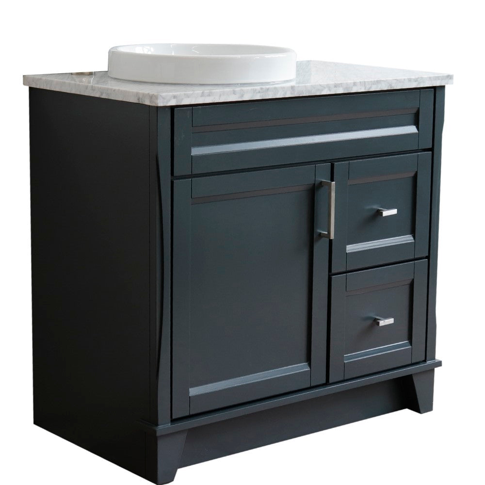 Bellaterra Home 37" Single sink vanity in White finish with Black galaxy granite and Left door/Round Left sink - Luxe Bathroom Vanities