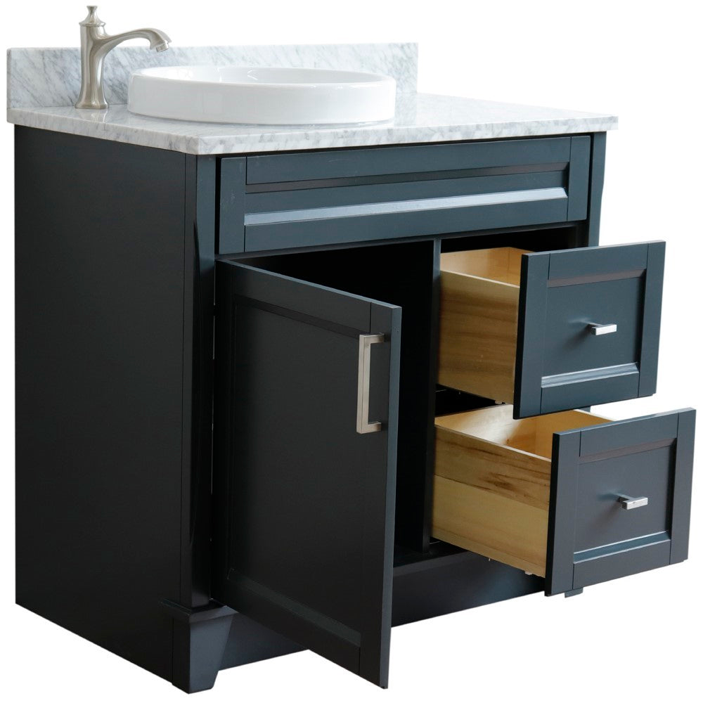 Bellaterra Home 37" Single sink vanity in White finish with Black galaxy granite and Left door/Round Left sink - Luxe Bathroom Vanities